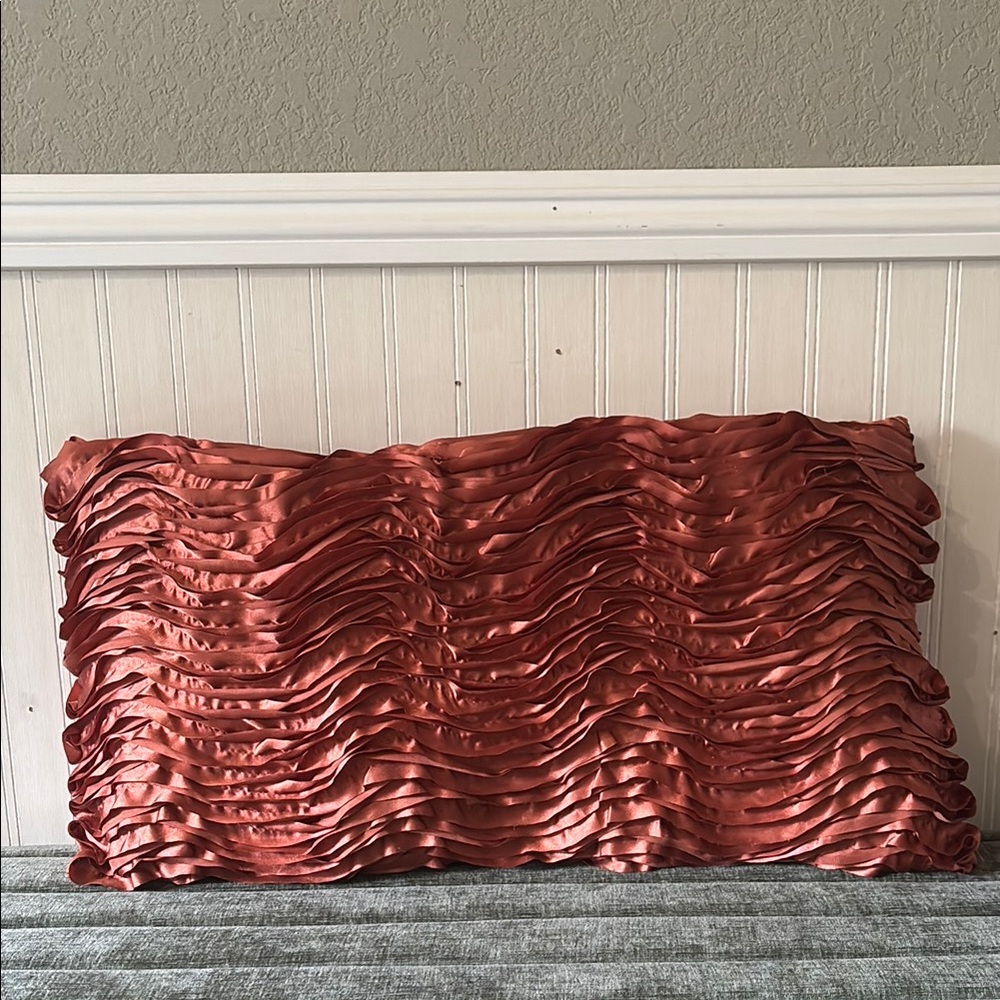 Rust Satin Ruffled Pillow